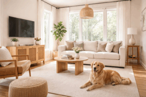Pet friendly Airbnb cleaning in a clean Austin short term rental living room