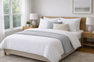 Clean Airbnb bedding with professional hygiene standards