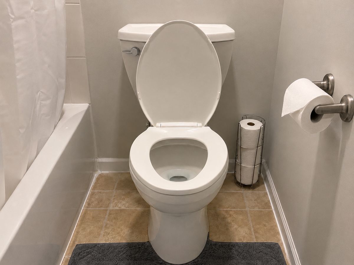 Cleaner Handbook 2 Toilet photo target with visible toilet paper and clear V fold